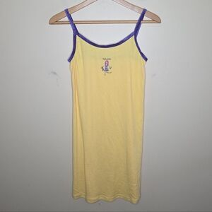 Y2K Yellow Purple Saturday Party Girl Graphic Night Gown Sleep Shirt Size Large